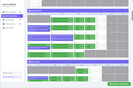Portail formateur — Mes disponibilités