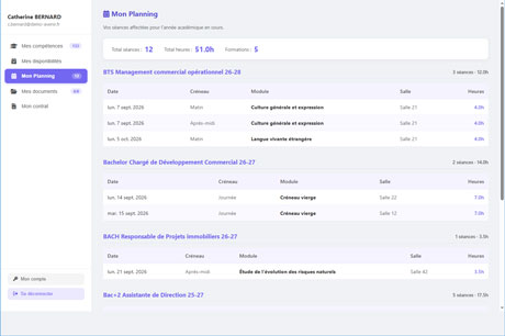 Portail formateur — Mon planning